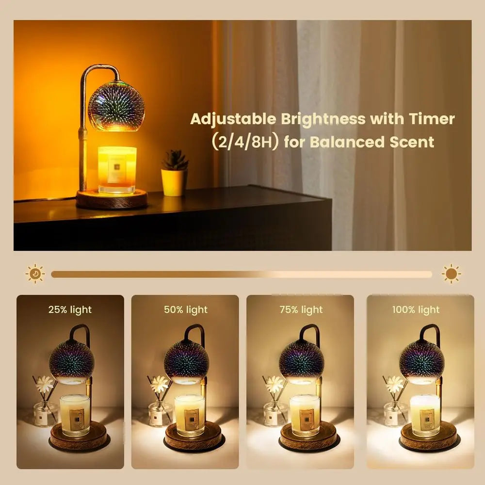 Candle Warmer Lamp with Timer, 3D Glass Globe, Antique Base, Dimmable Height Adjustable Wax Melter or Scented Jar Candles, 2-8H