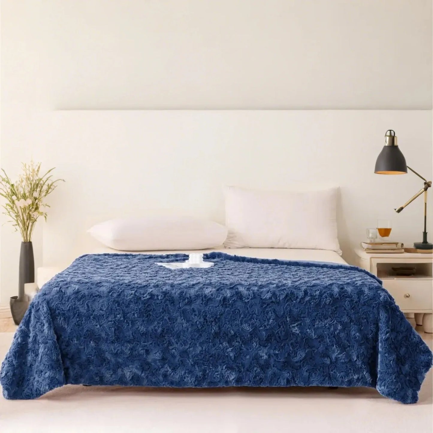 50''x60'' Blanket Faux Fur Throws Blanket Soft Cozy Blanket Christmas Gift Blue