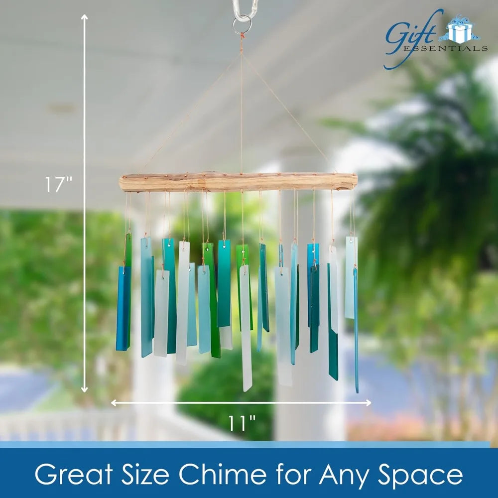 Handcrafted Sea Glass & Driftwood Wind Chime | Sandblasted Glass, Natural Wood, Soft Coastal Tones