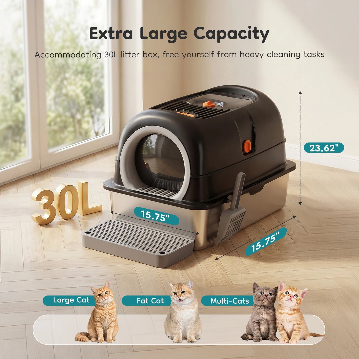 Stainless Steel Cat Litter Box Fully Enclosed With Scoop Mat