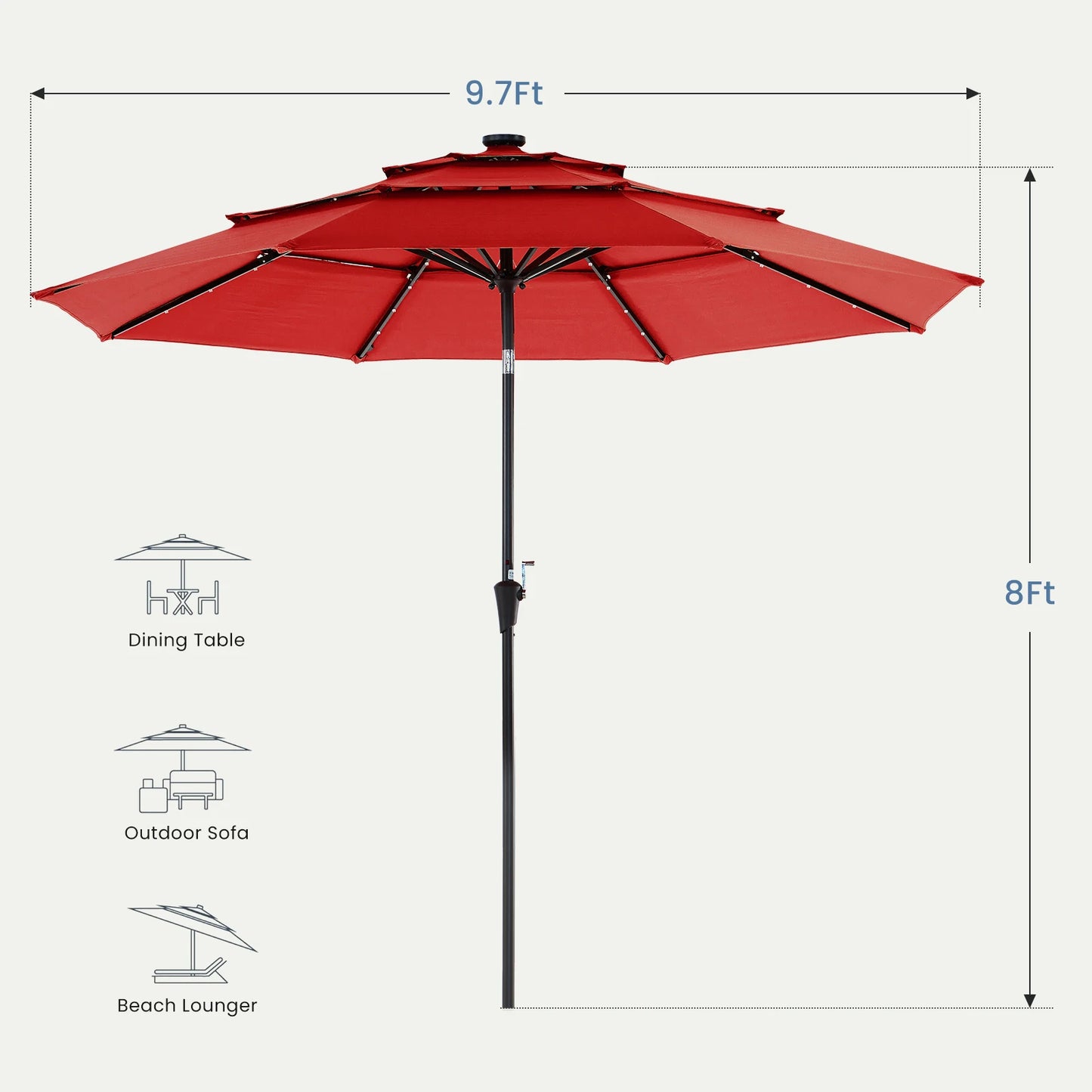 Outdoor Solar Patio Umbrella With 32 LED Lights UV Resistant