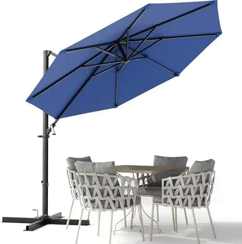 10ft Cantilever Patio Umbrella, Round Large Outdoor Umbrella with 360-Degree Rotation, Hanging Offset Market Sun