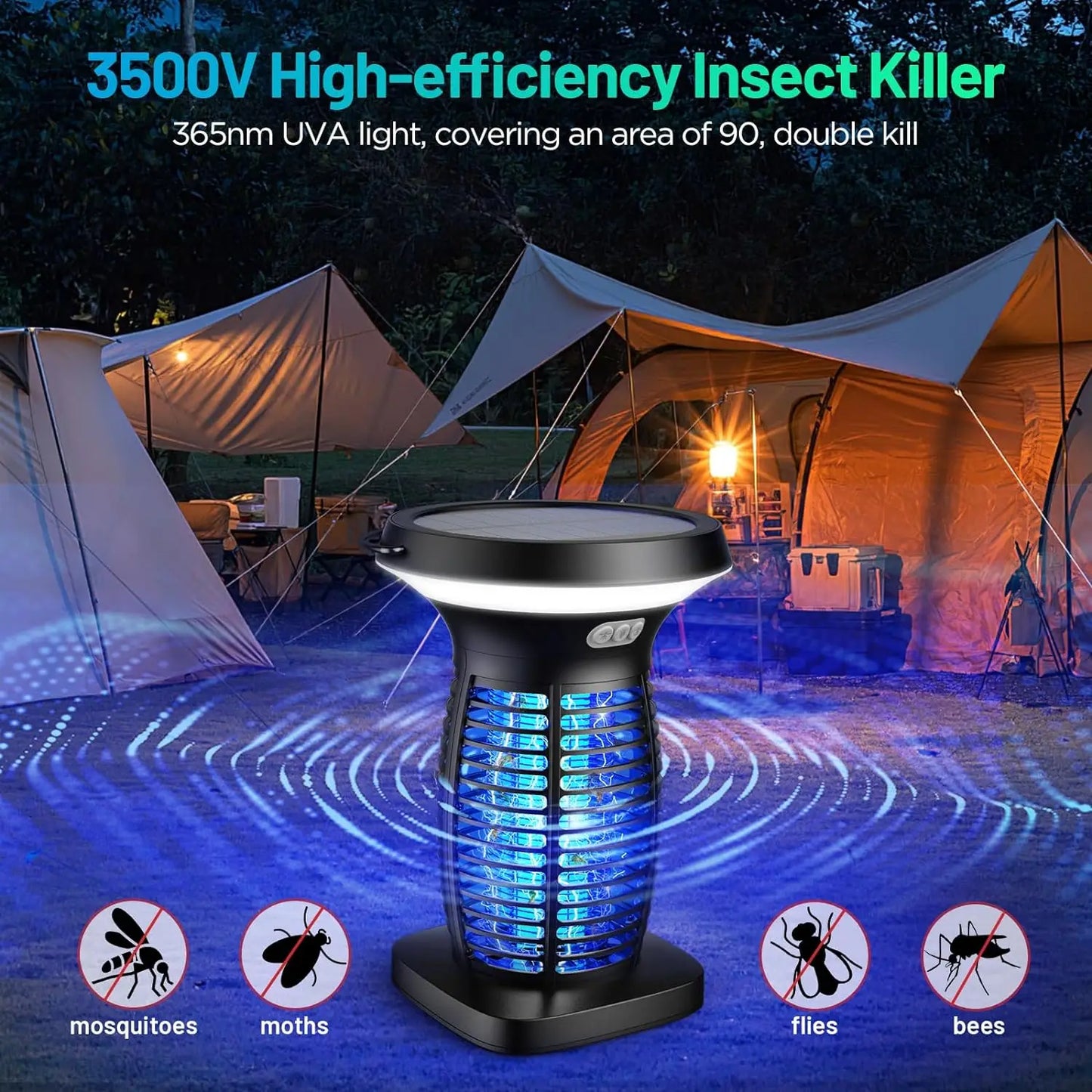 Solar Outdoor Bug Zapper Waterproof Mosquito Zapper Portable And Rechargeable
