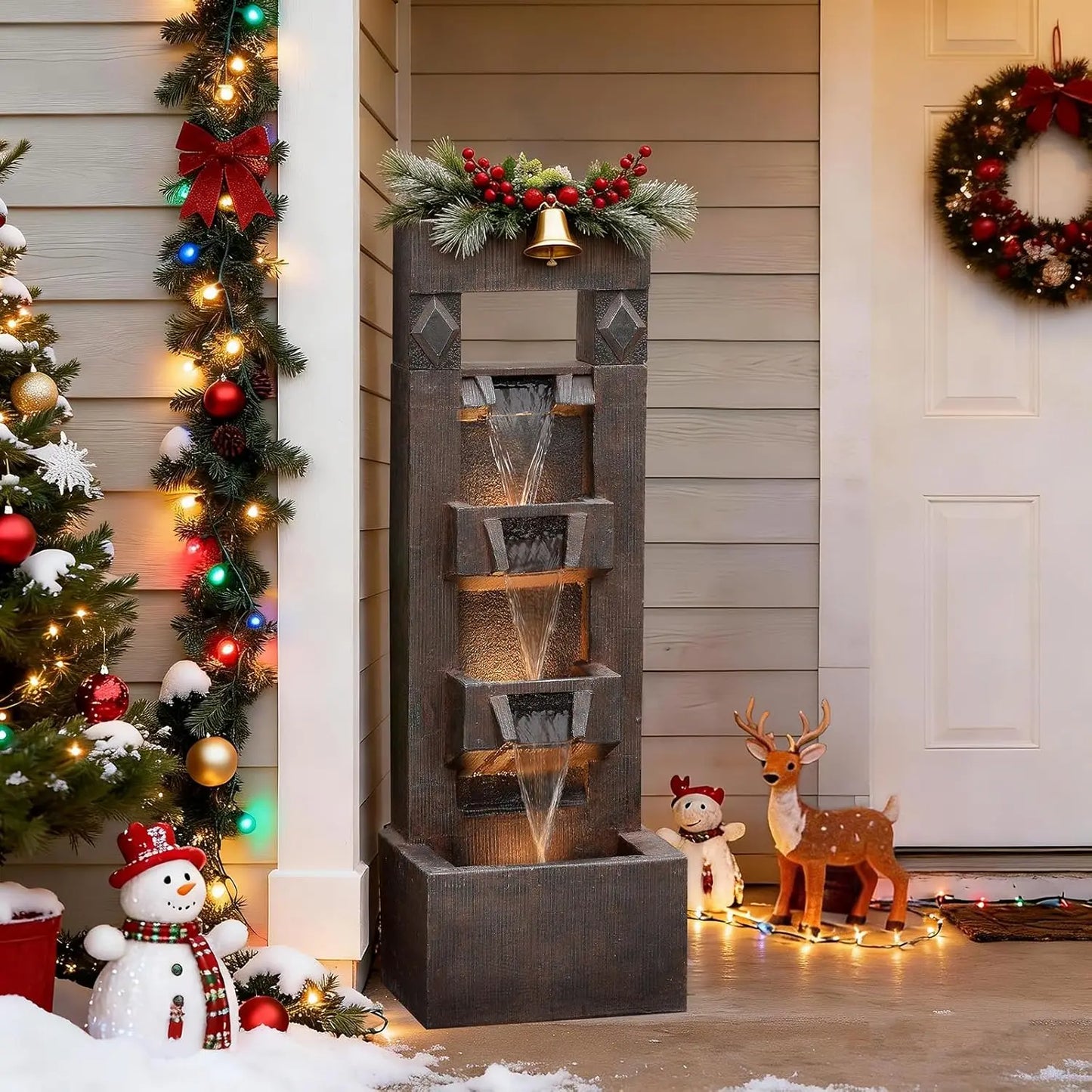 Four Tier Water Fountain With LED Lights And Pump For Indoor Outdoor