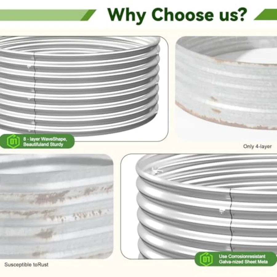 Round Galvanized Steel Raised Garden Beds Set of Four