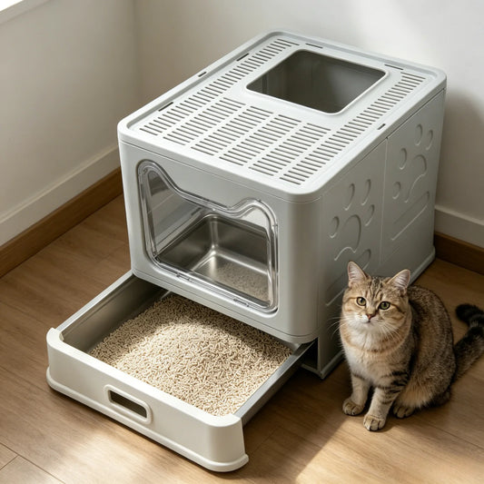 Large Front Entry Cat Litter Box With Top Exit Lid And Scoop