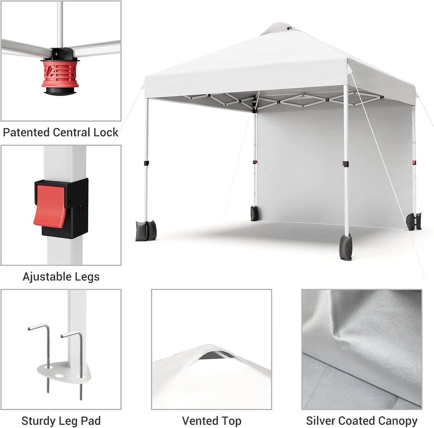 10x10FT Pop Up Gazebos Canopy Tent with Removable Sidewall, One-Push Instant Setup Outdoor Canopy Shelter with Vented Roof, Roller Bag & Sandbags for Beach Camping Market