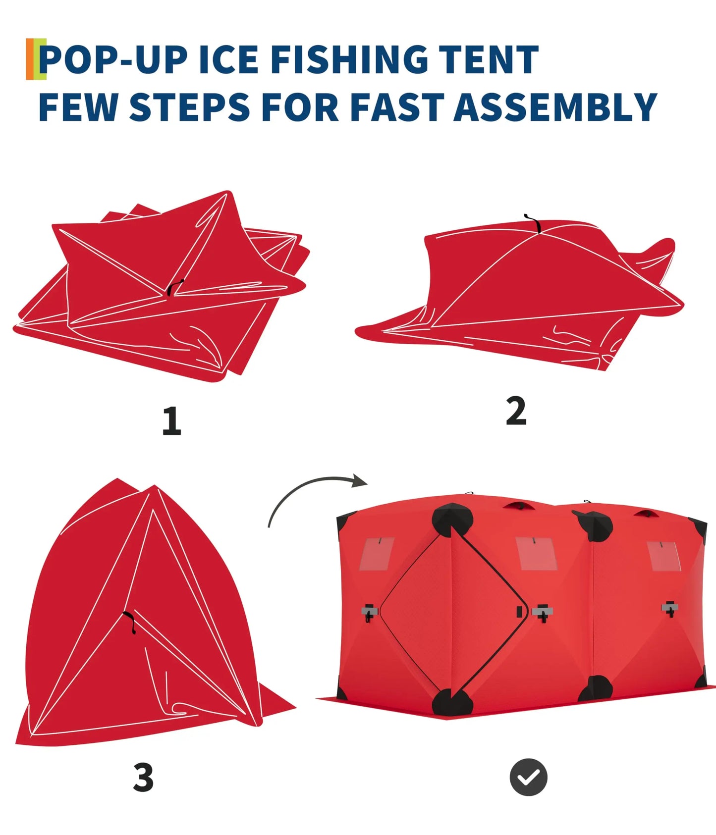 Pop Up Ice Fishing Tent Insulated Ice Fishing Shelter Portable Hub-Style Shelter Shanty Windproof and Warm, Multiple Sizes for 3-4 Person, Red, 6x6x6.6 Ft