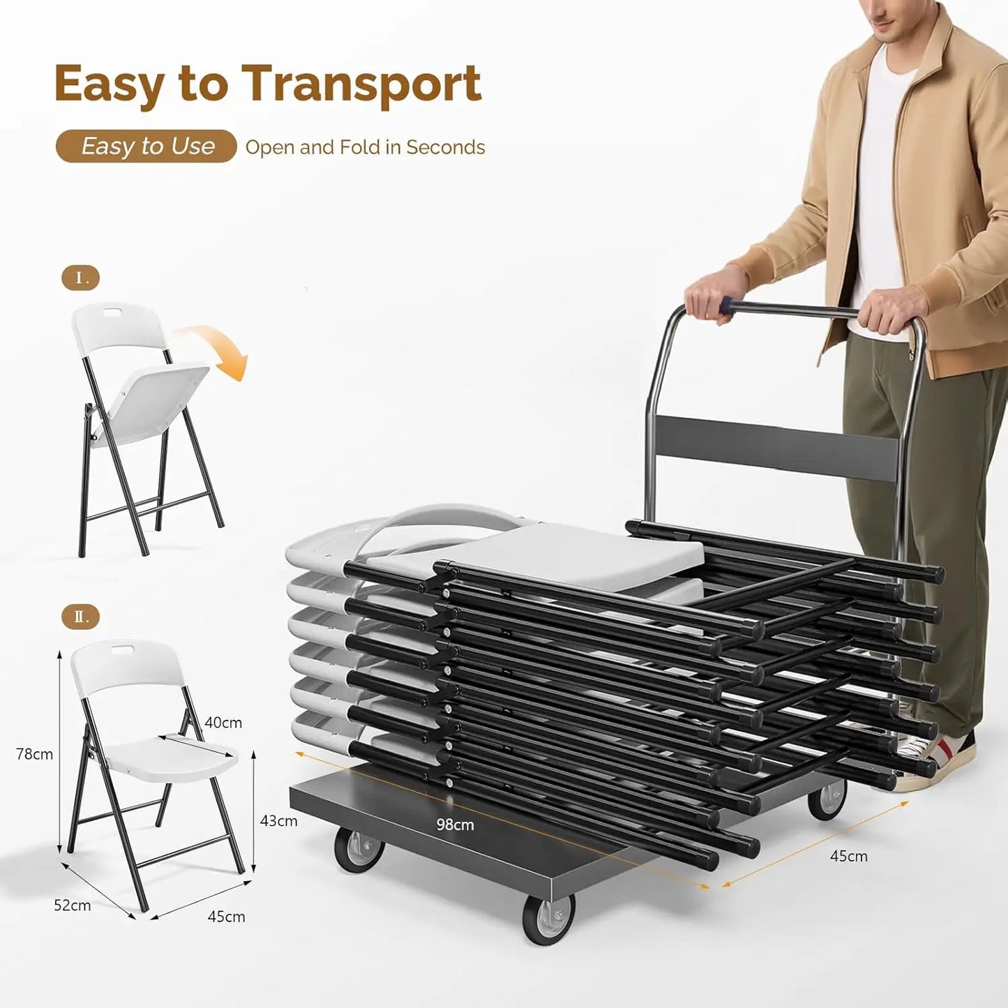 Plastic Folding Chairs With Portable Sturdy Steel Frame Indoor Outdoor