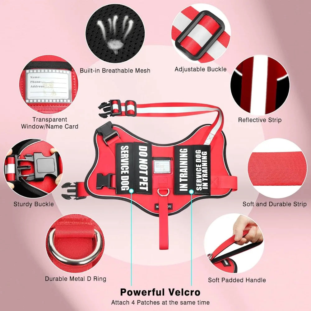 Service Dog Harness And Leash Set With Patches Reflective Handle