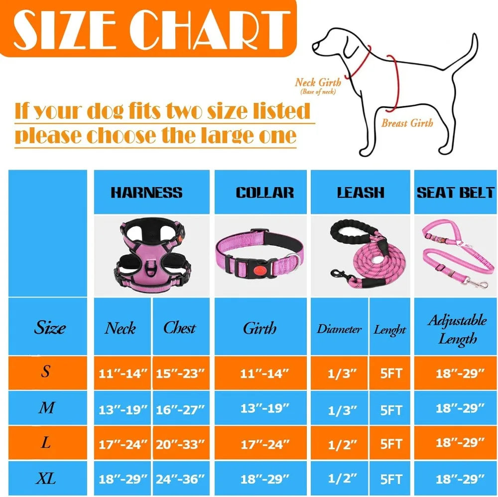 No Pull Dog Harness Leash Collar Set With Seat Belt