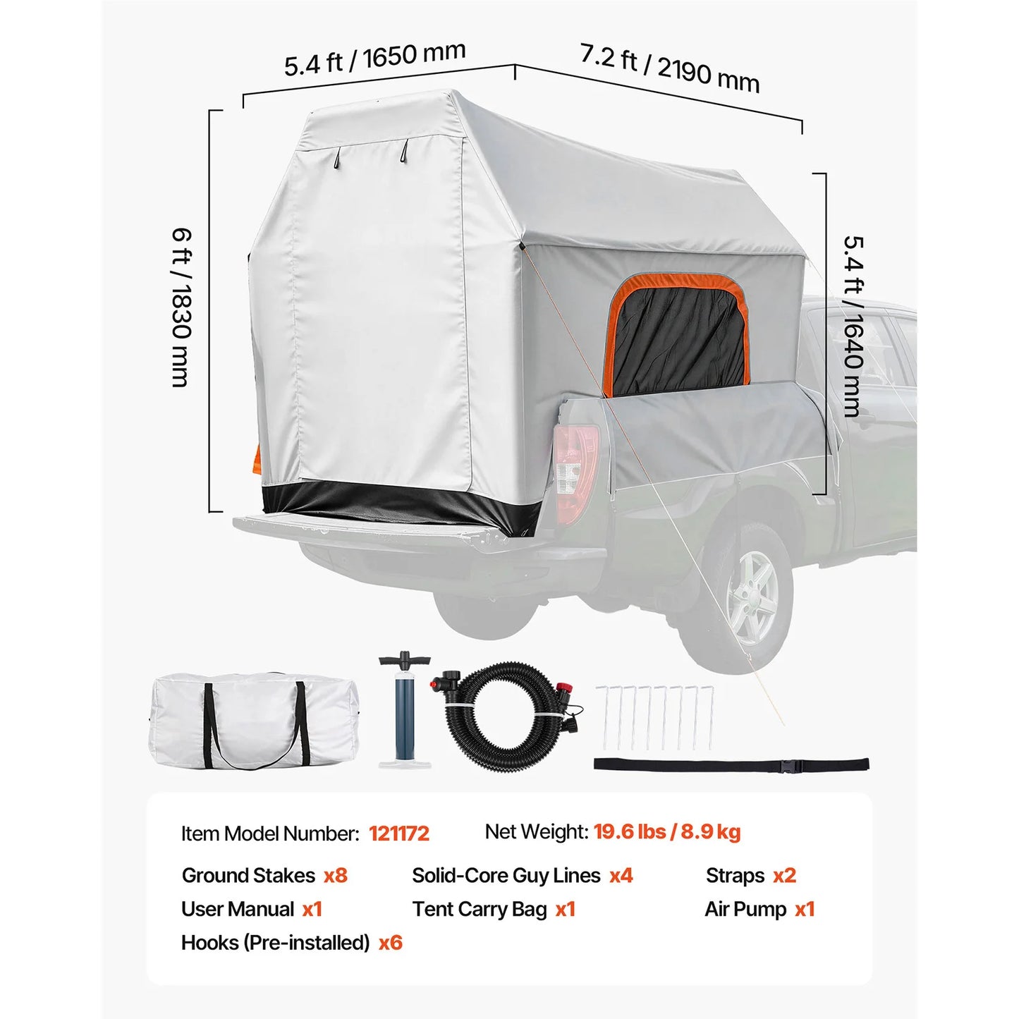 SucceBuy Inflatable Pickup Truck Tent 7.2 x 5.4 FT 3-Season Truck Bed Tent with Ventilated Mesh Windows for Hiking Activities