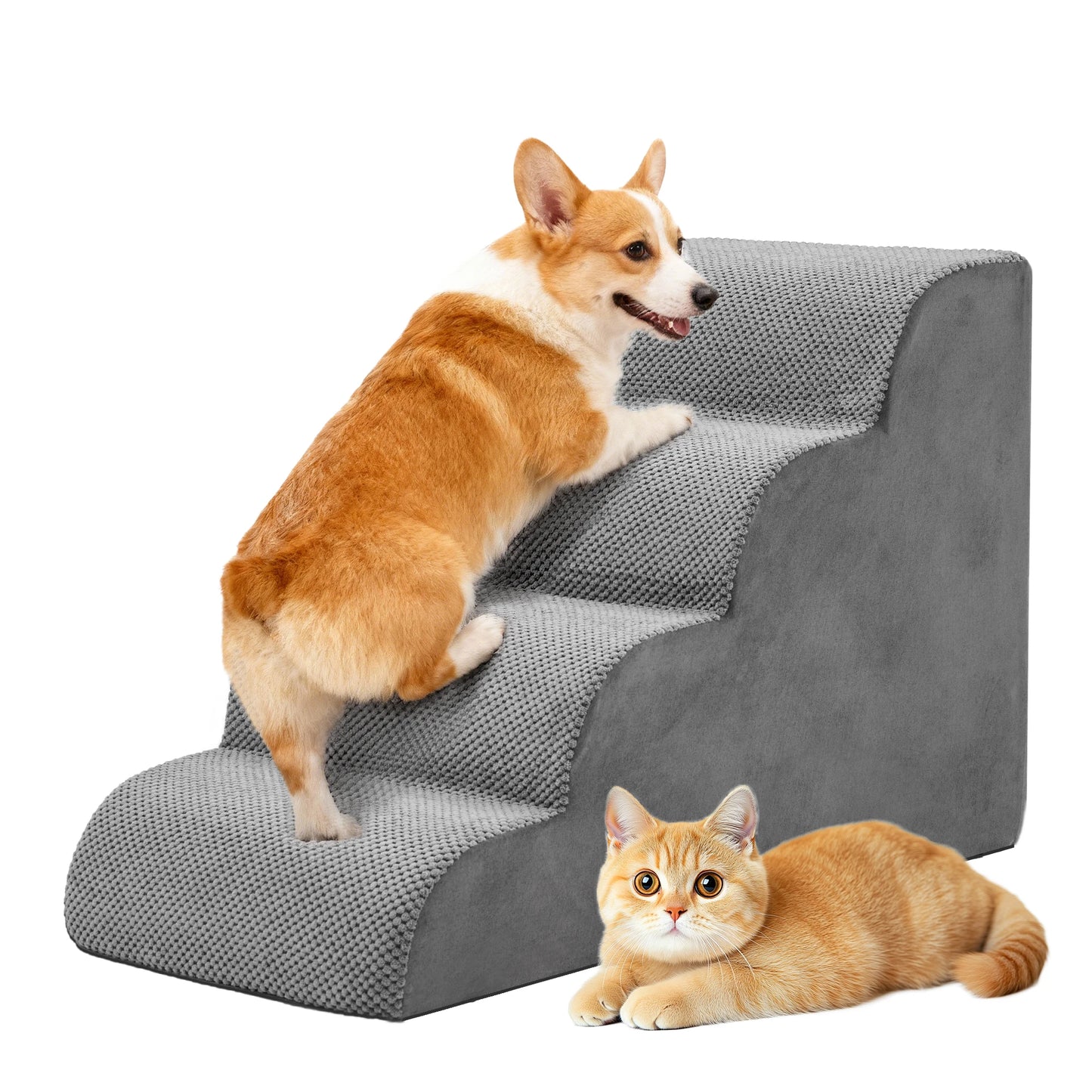 JHK 3-5 Step High-Density Foam Dog Stairs Ramp for Small Dogs Curved Pet Dog Steps Indoor Non-Slip Pet Ladder Ramp Stairs