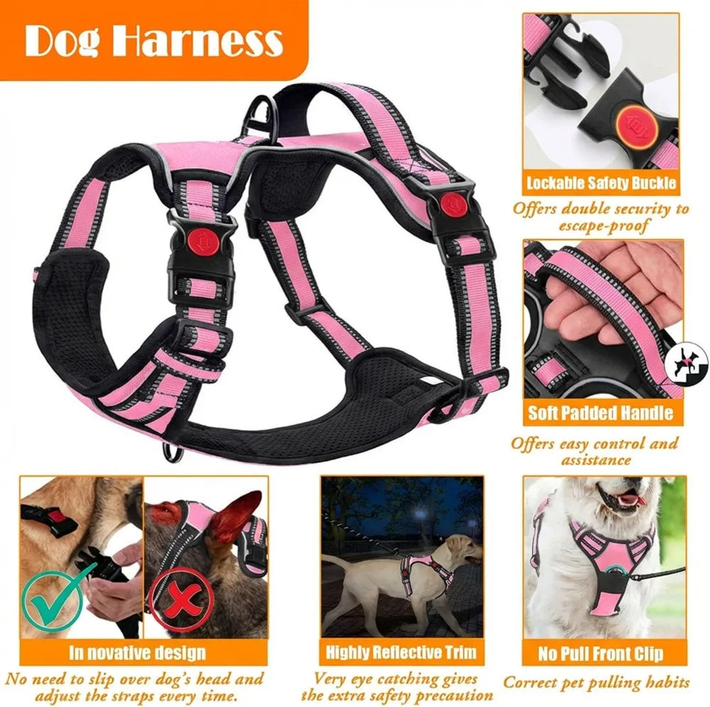 No Pull Dog Harness Leash Collar Set With Seat Belt