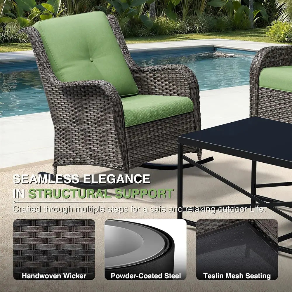 High Back Wicker Patio Rocking Chair for Outdoor Deck