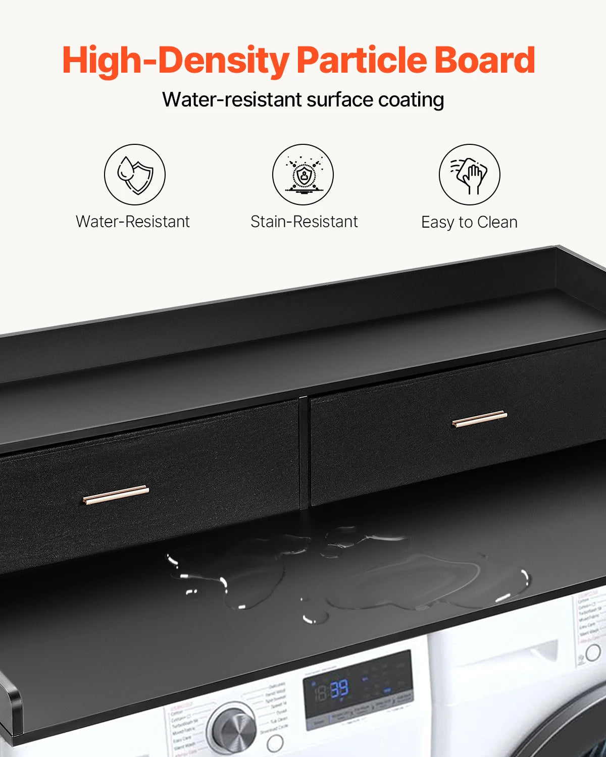 SucceBuy Washer Dryer Countertop w/ Drawer Shelf Wooden Washer and Dryer Countertop Laundry Topper for Laundry Room Organization