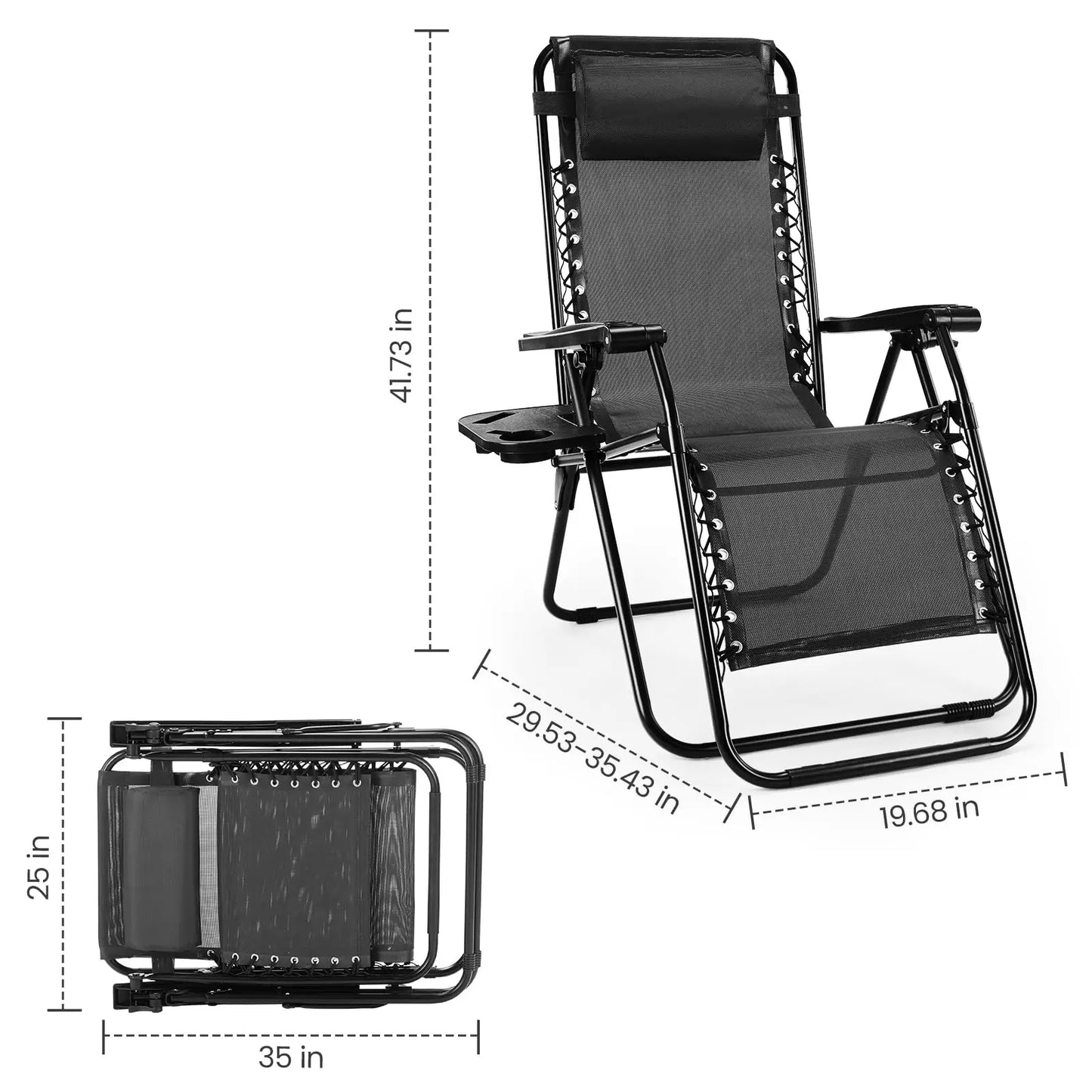 JHK Zero Gravity Recliner With Cup Holder Trays Pillow
