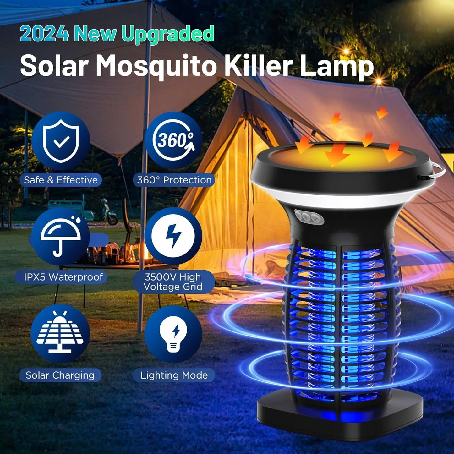 Solar Outdoor Bug Zapper Waterproof Mosquito Zapper Portable And Rechargeable