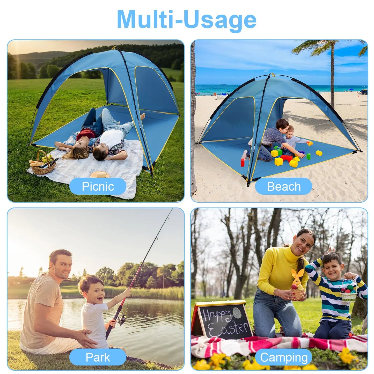 Beach Tent Sun Shelter UPF 50 Plus UV Protection 6.9 x 6.9 ft Canopy for 4 6 Adults Portable Outdoor Shade with Carry Bag