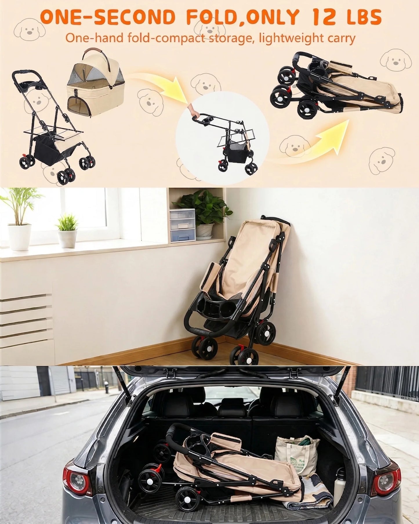 Cabusatly 2 In 1 Pet Stroller With Removable Carrier