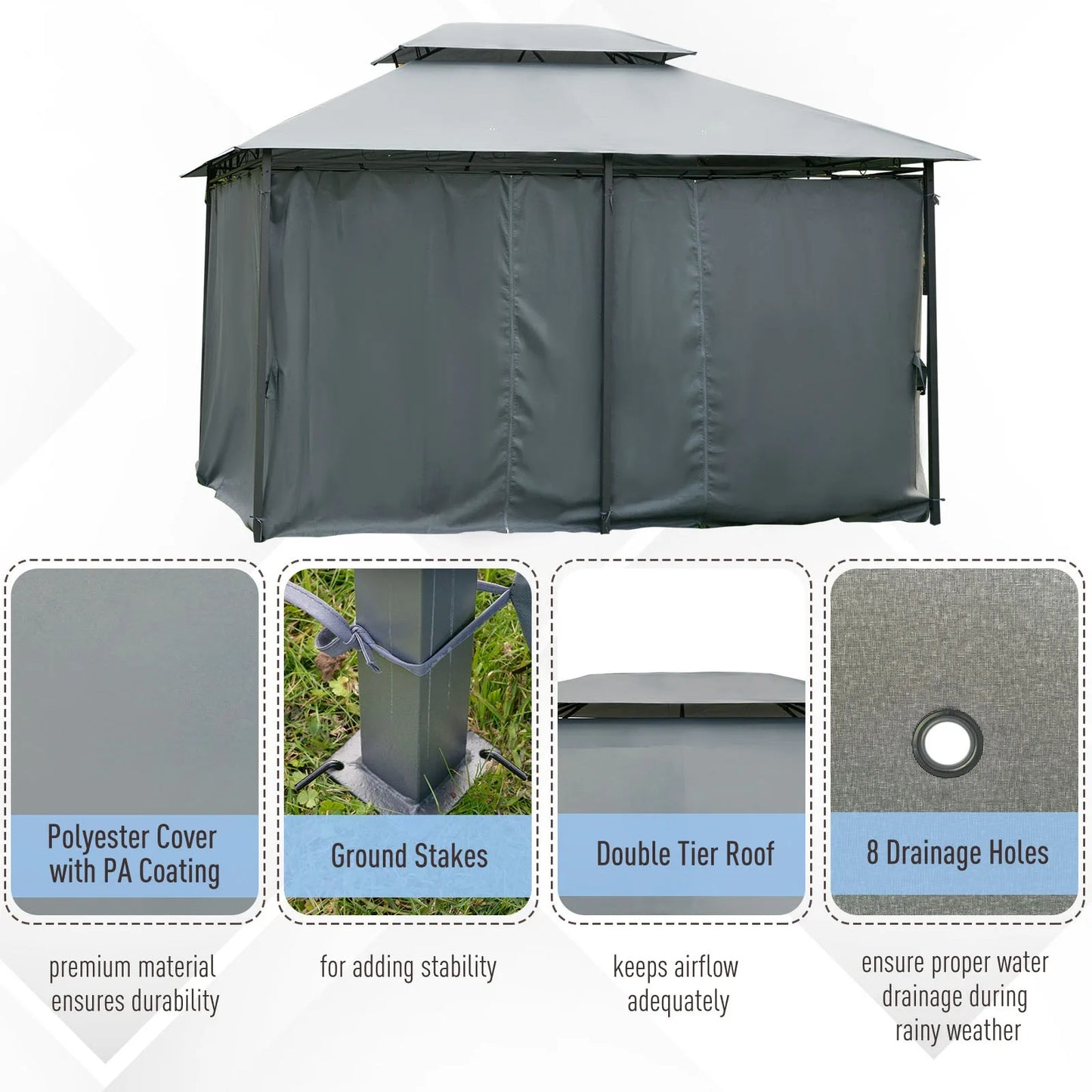10'X13' Outdoor 2-Tier Vented Canopy Steel Gazebo Bbq Party Tent Shelter Shade