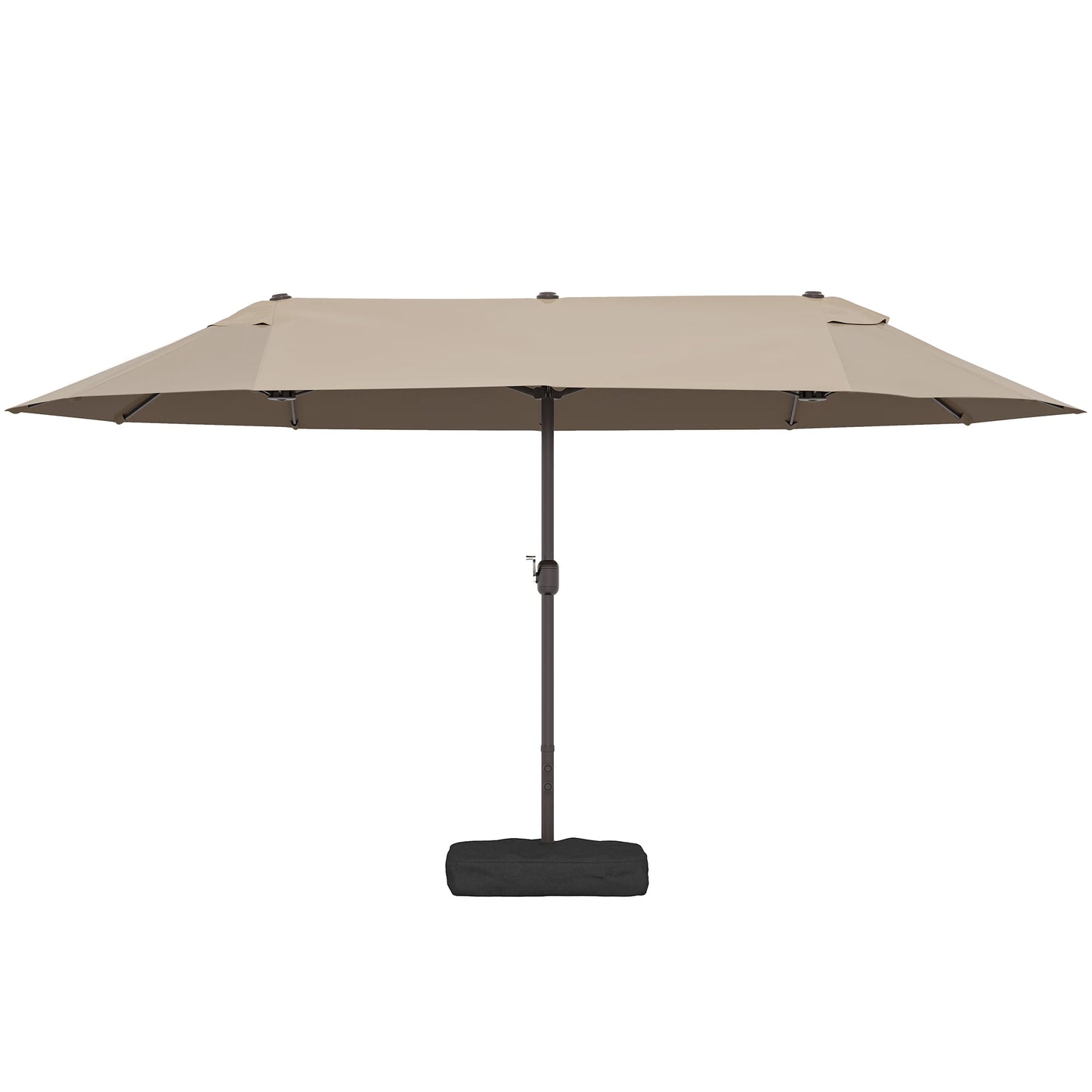 Patio Umbrella 15' Steel Rectangular Outdoor Double Sided Market with Base, Sun Protection & Easy Crank for Deck Pool Patio, Coffee