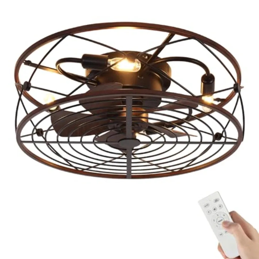 Outdoor Ceiling Fan With Lights And Remote Flush Mount Rustic