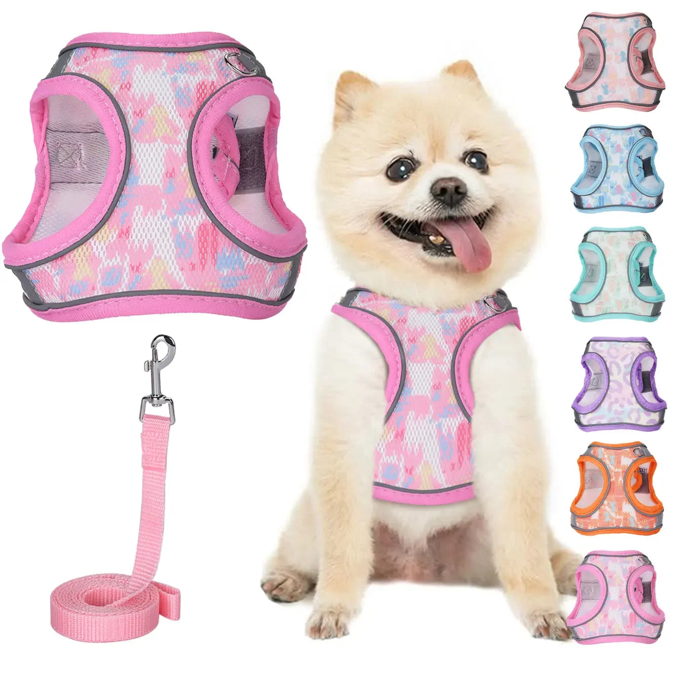 HP214--1pc pet dog & cat summer mesh harness with 1.5-meter pet leash.