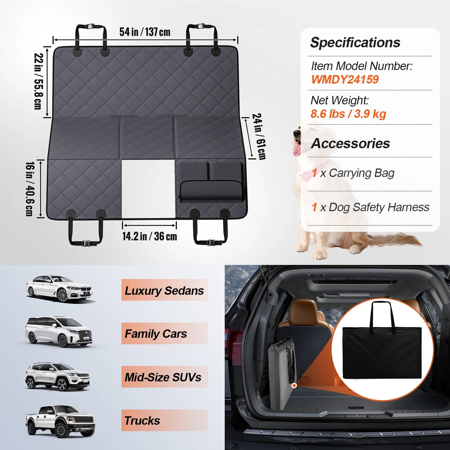 SucceBuy Back Seat Extender For Dogs Dog Hammock Car Seat Cover Waterproof