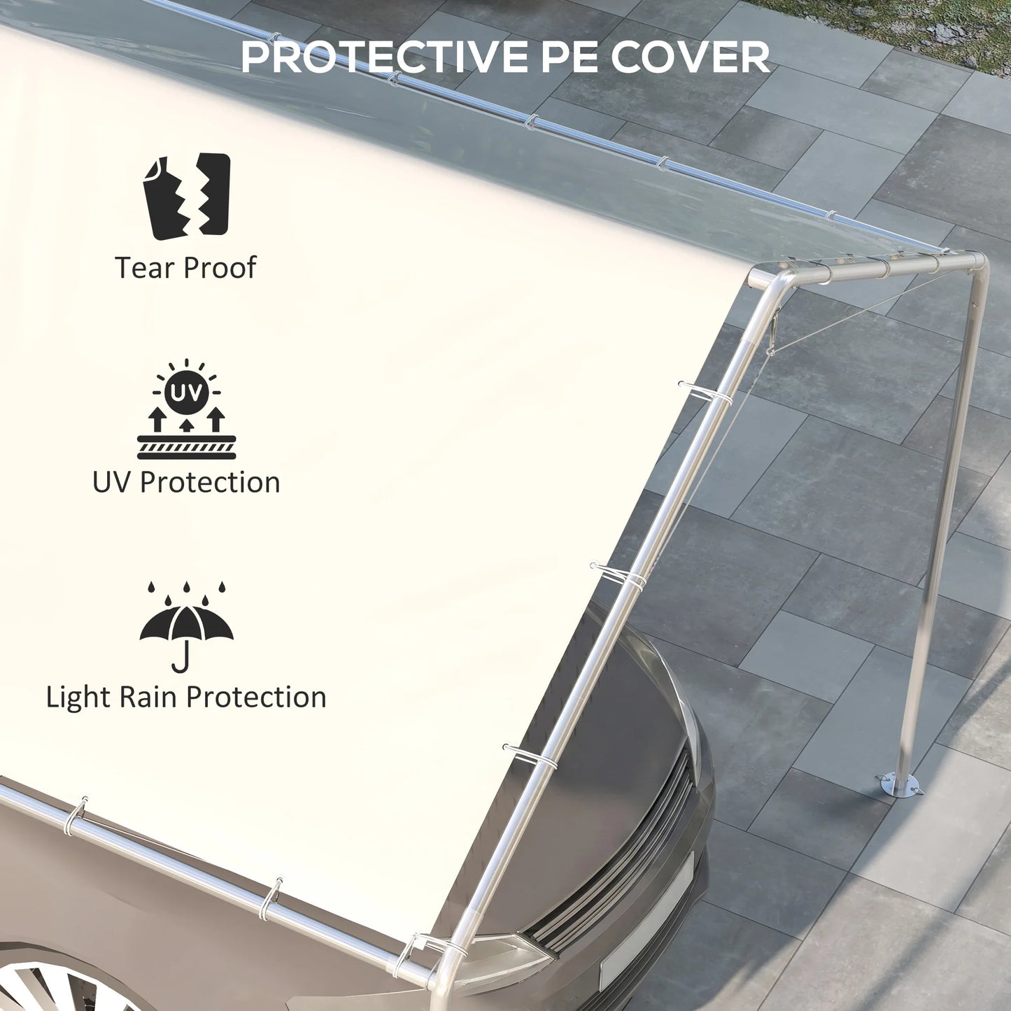 10' X 20' Carport Roof, Canopy Replacement Cover for 84C-159 Series, with Ball Bungee Cords, White