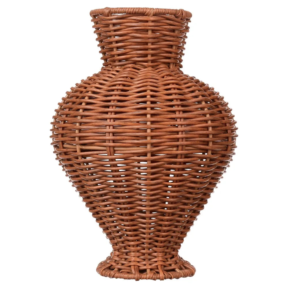 Hot Sale Large Woven Faux Rattan Indoor Vase Brown Planter Home Decor Set of 1