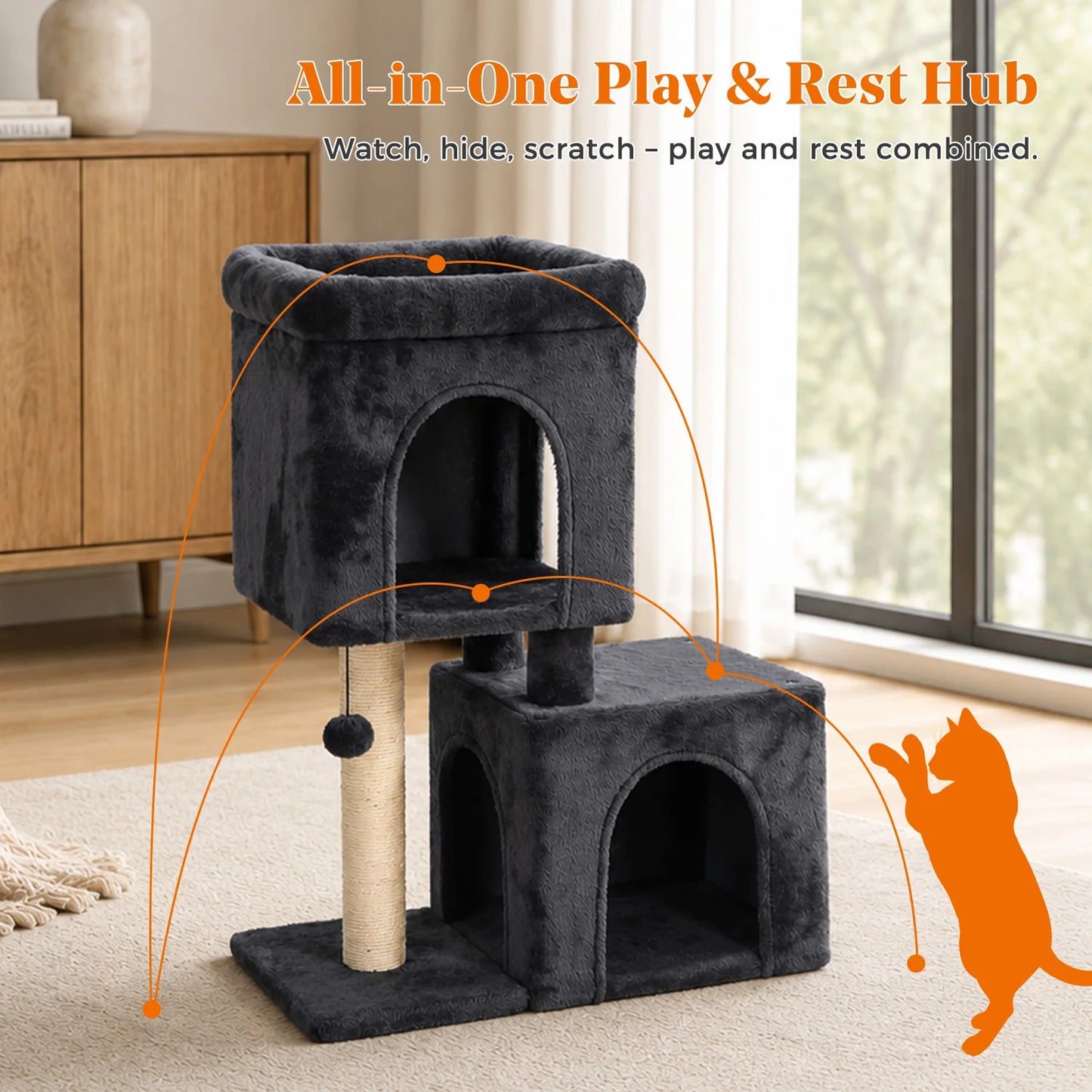 PAWZ Road Cat Tree With Cozy Condos And Sisal Scratching