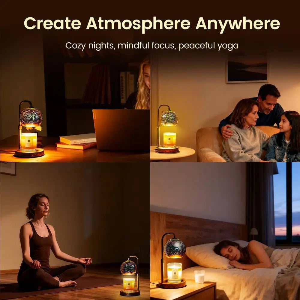 Candle Warmer Lamp with Timer, 3D Glass Globe, Antique Base, Dimmable Height Adjustable Wax Melter or Scented Jar Candles, 2-8H