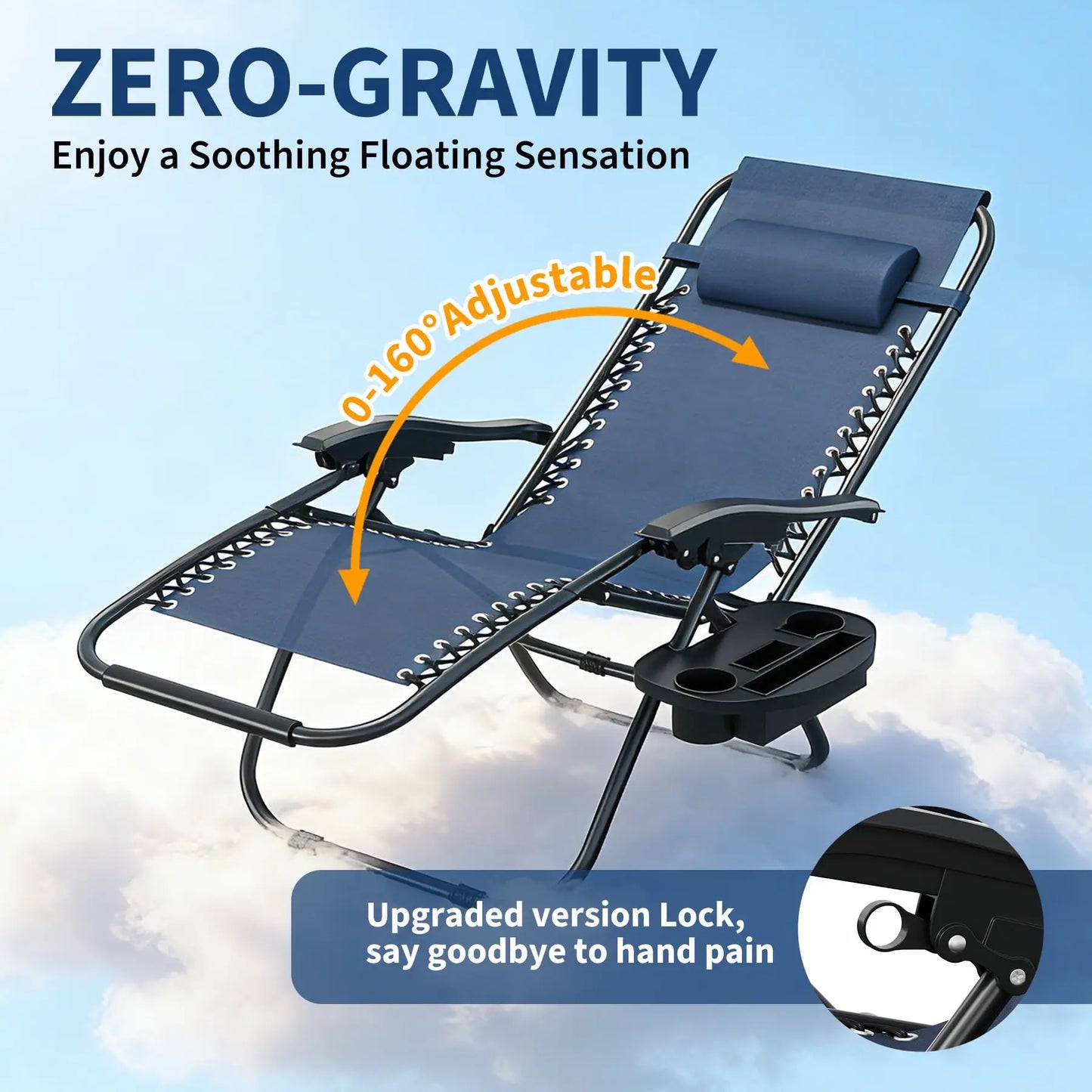 HiMISS Zero Gravity Folding Lounge Chairs Set Of 2 With Pillow Cup Holder