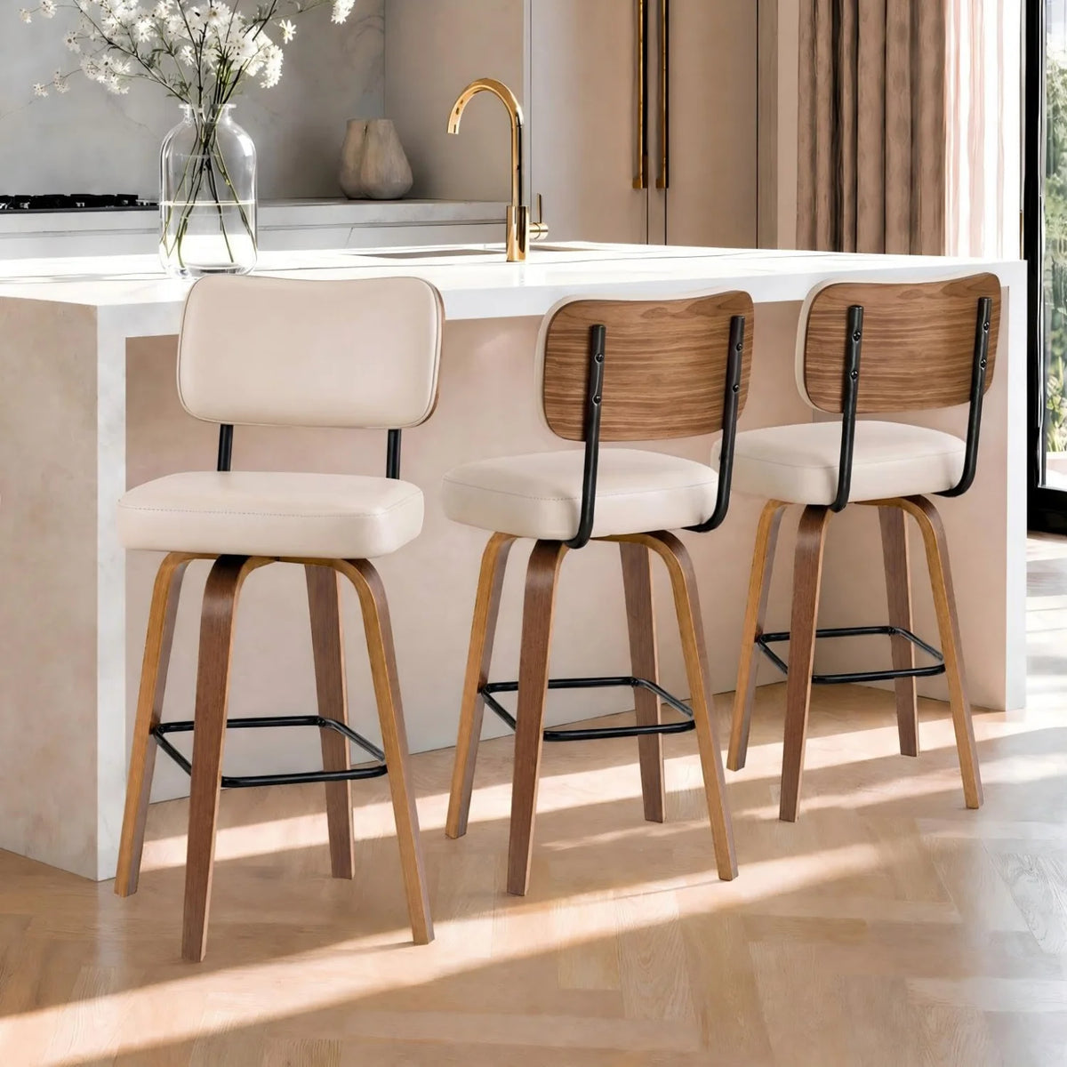 HiMISS Swivel Counter Bar Stools With Faux Leather Back