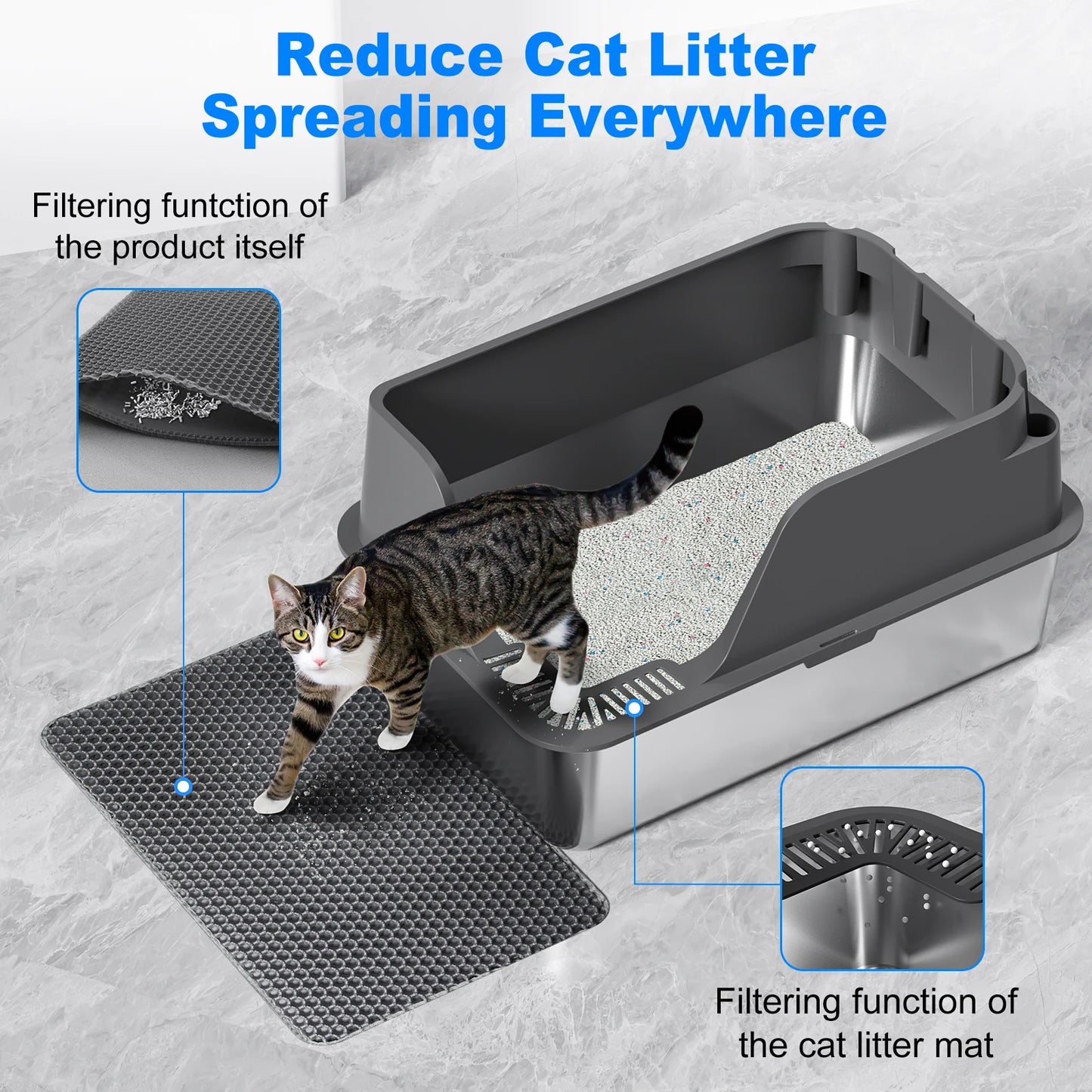Stainless Steel Cat Litter Box With Lid Leak Proof Splash Proof