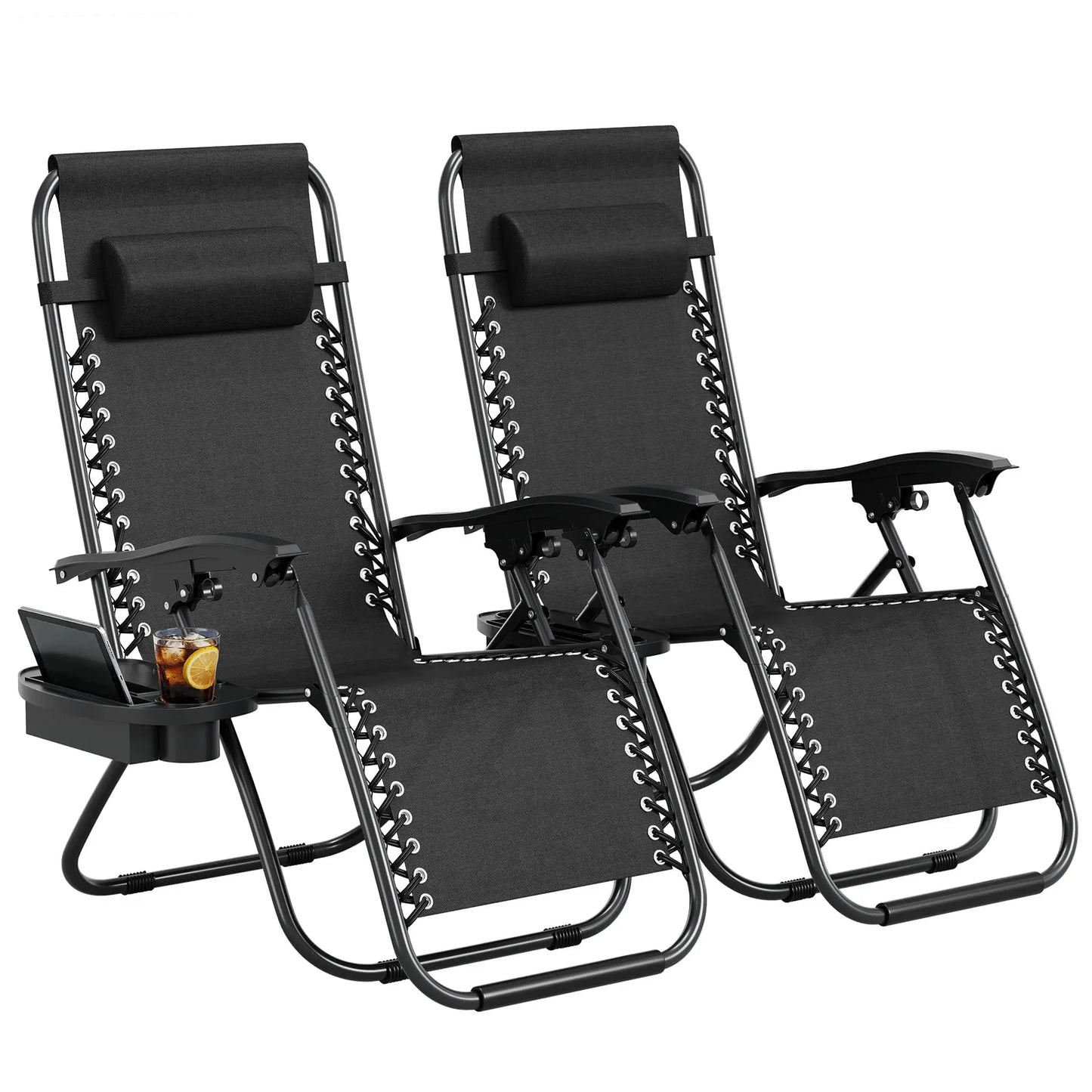 HiMISS Zero Gravity Folding Lounge Chairs Set Of 2 With Pillow Cup Holder