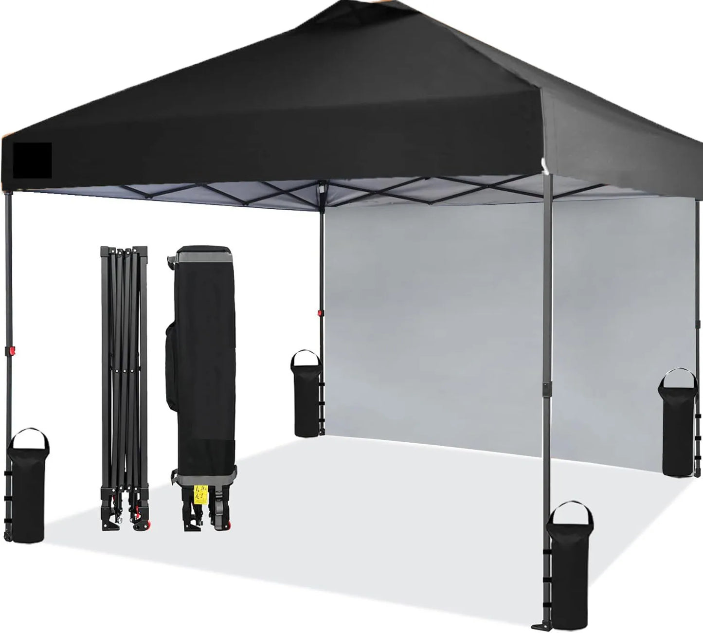 10x10FT Pop Up Gazebos Canopy Tent with Removable Sidewall, One-Push Instant Setup Outdoor Canopy Shelter with Vented Roof, Roller Bag & Sandbags for Beach Camping Market