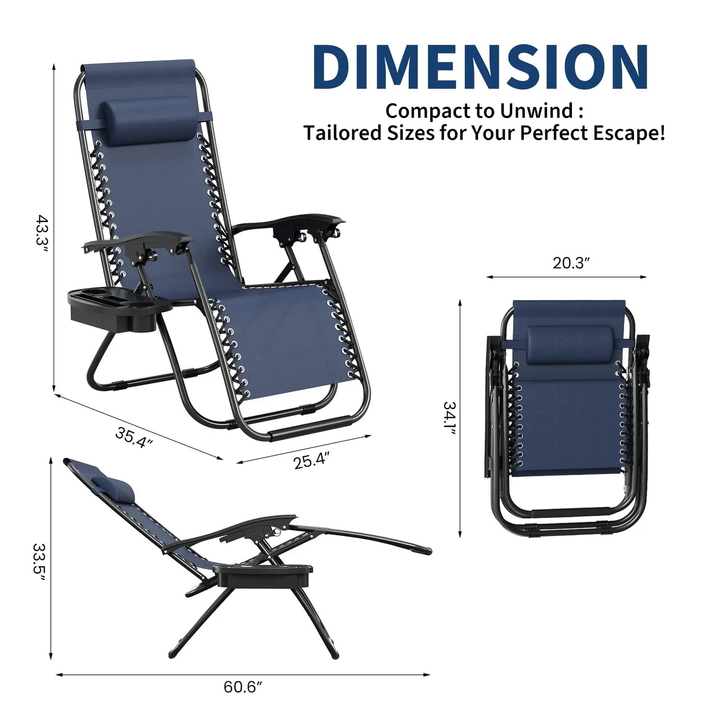 HiMISS Zero Gravity Folding Lounge Chairs Set Of 2 With Pillow Cup Holder