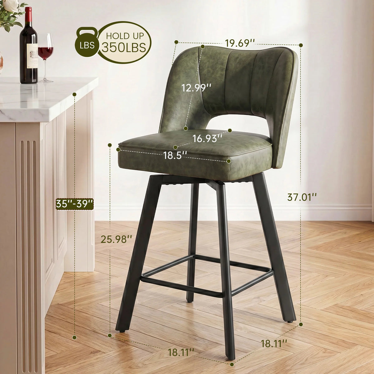 Modern Adjustable Height PU Leather Swivel Bar Stools