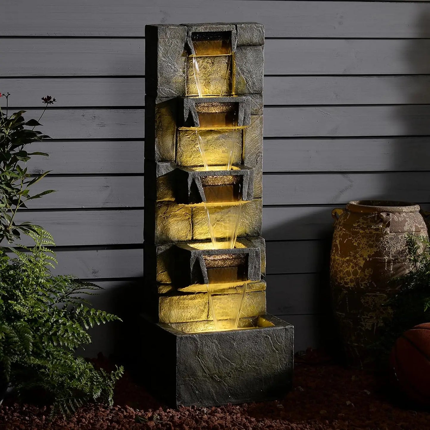 Four Tier Water Fountain With LED Lights And Pump For Indoor Outdoor