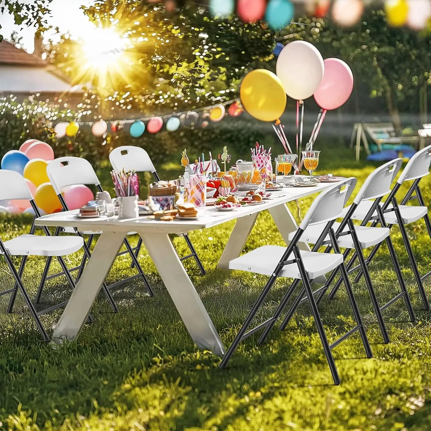 Plastic Folding Chairs With Portable Sturdy Steel Frame Indoor Outdoor