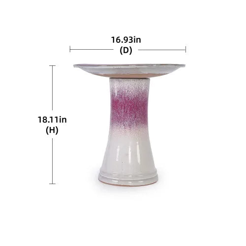 Ceramic Bird Bath With Rose Ivory Ombre Glaze For Garden
