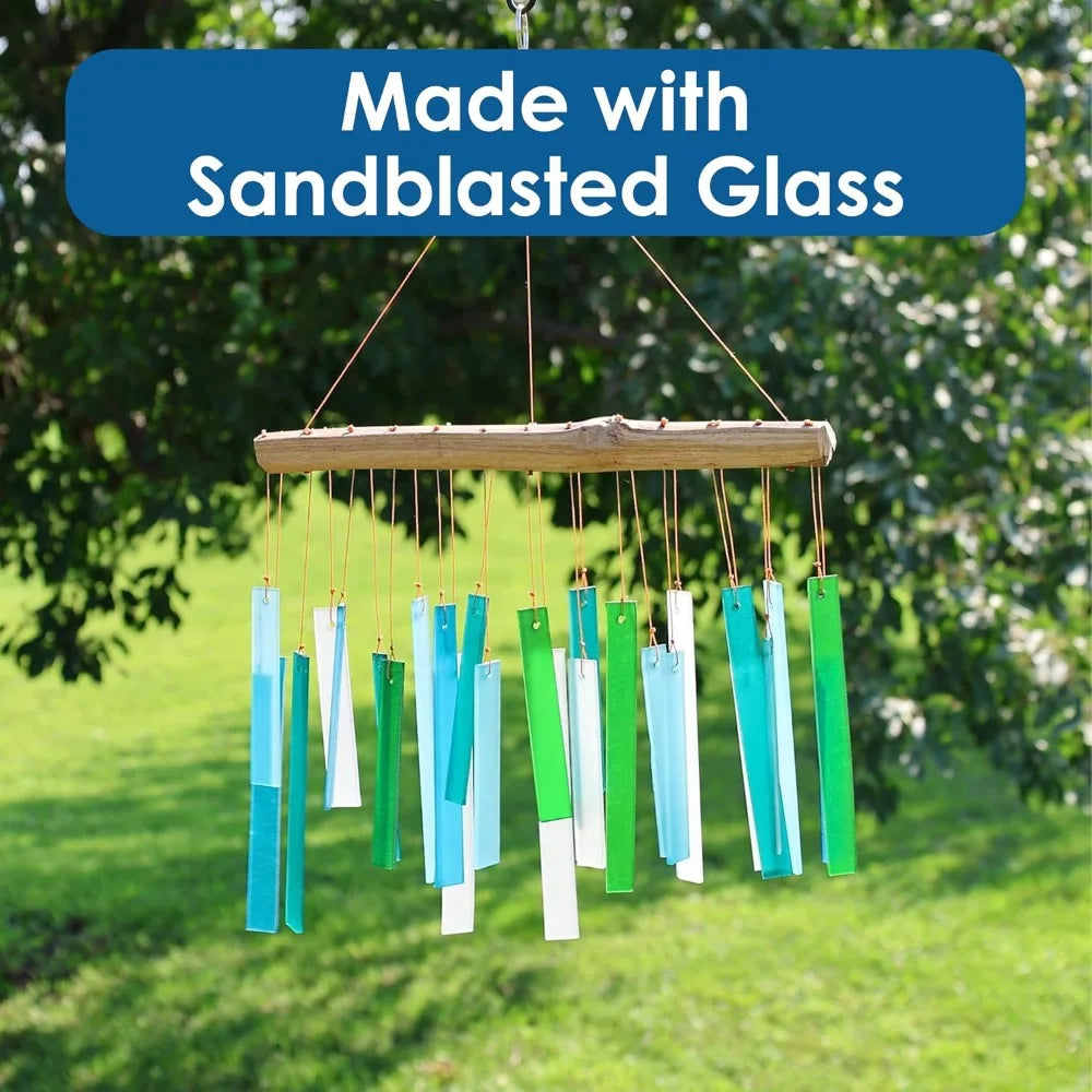 Handcrafted Sea Glass & Driftwood Wind Chime | Sandblasted Glass, Natural Wood, Soft Coastal Tones