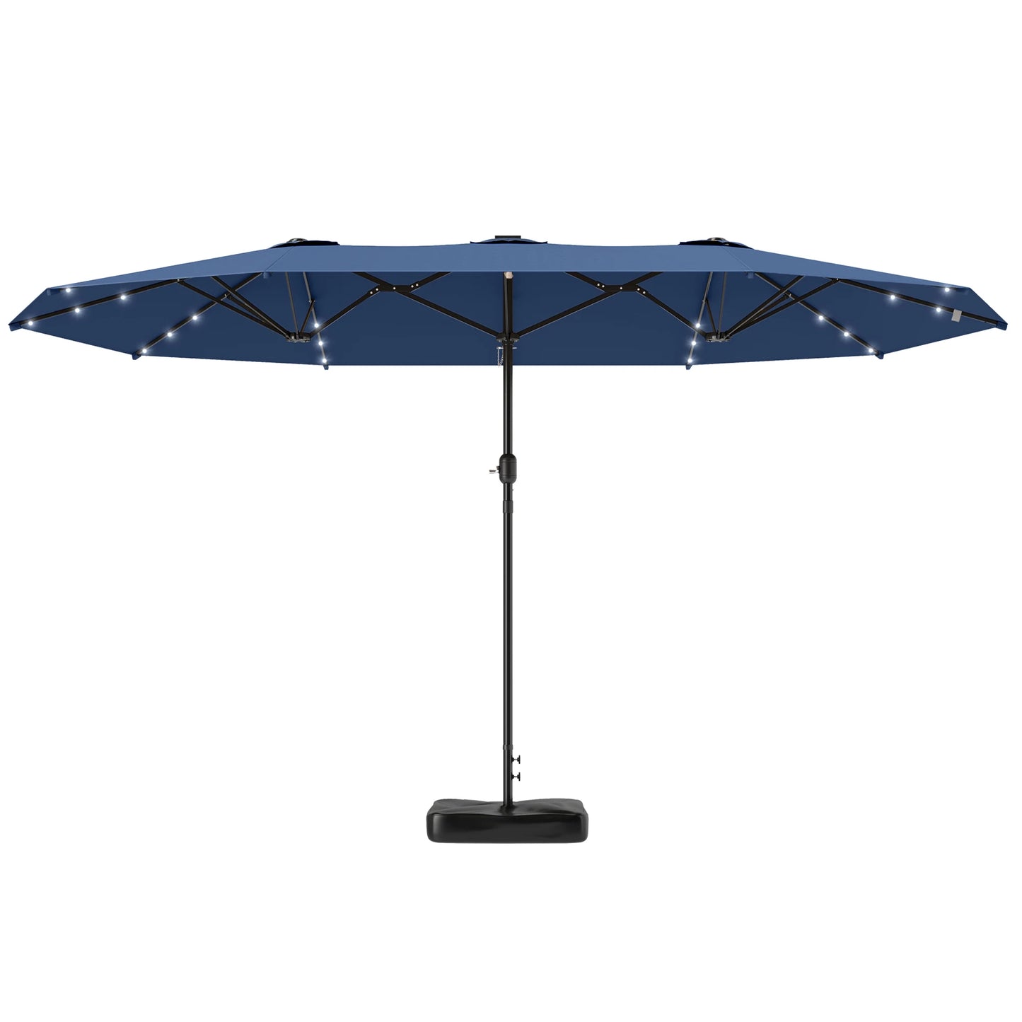 Double-Sided Sun Umbrella, Outdoor Garden Parasol, Patio Sun Shade with Led Solar Light, Sand Base, Navy Blue