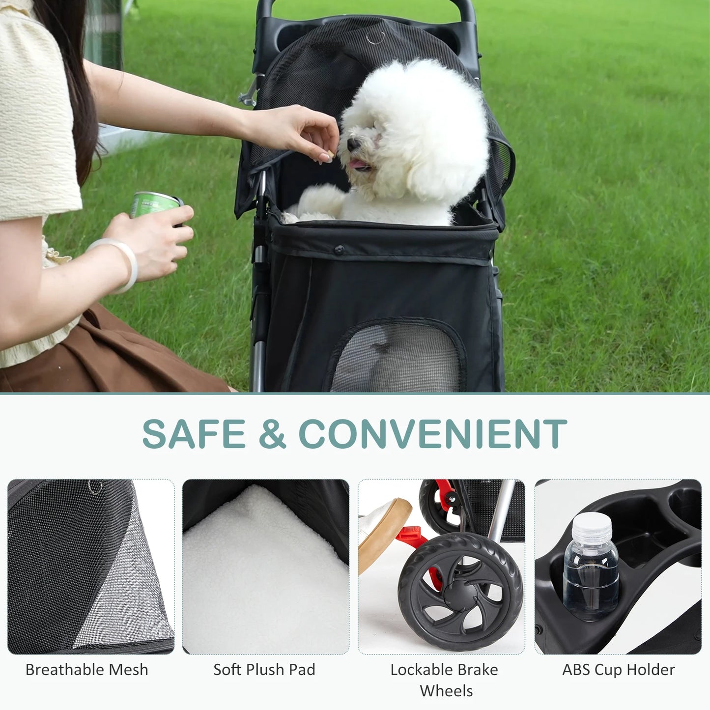 Three Wheel Foldable Pet Stroller for Small Dogs and Cats