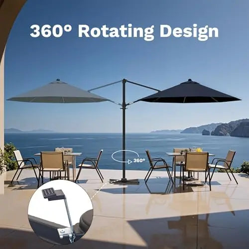 10ft Cantilever Patio Umbrella, Round Large Outdoor Umbrella with 360-Degree Rotation, Hanging Offset Market Sun