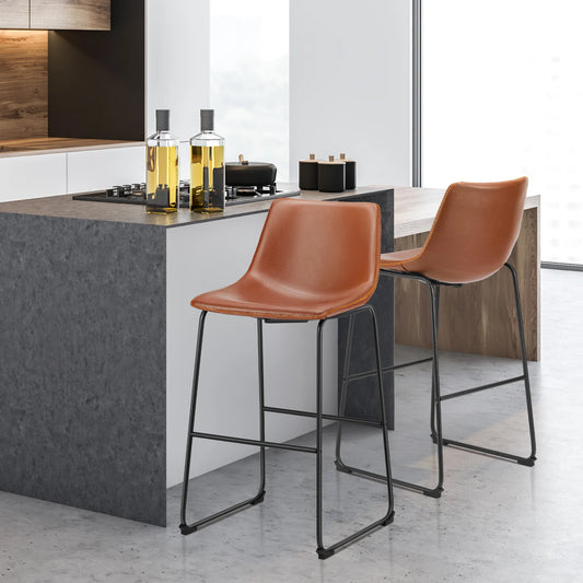 JHK Modern Armless Faux Leather Counter Height Bar Stools
