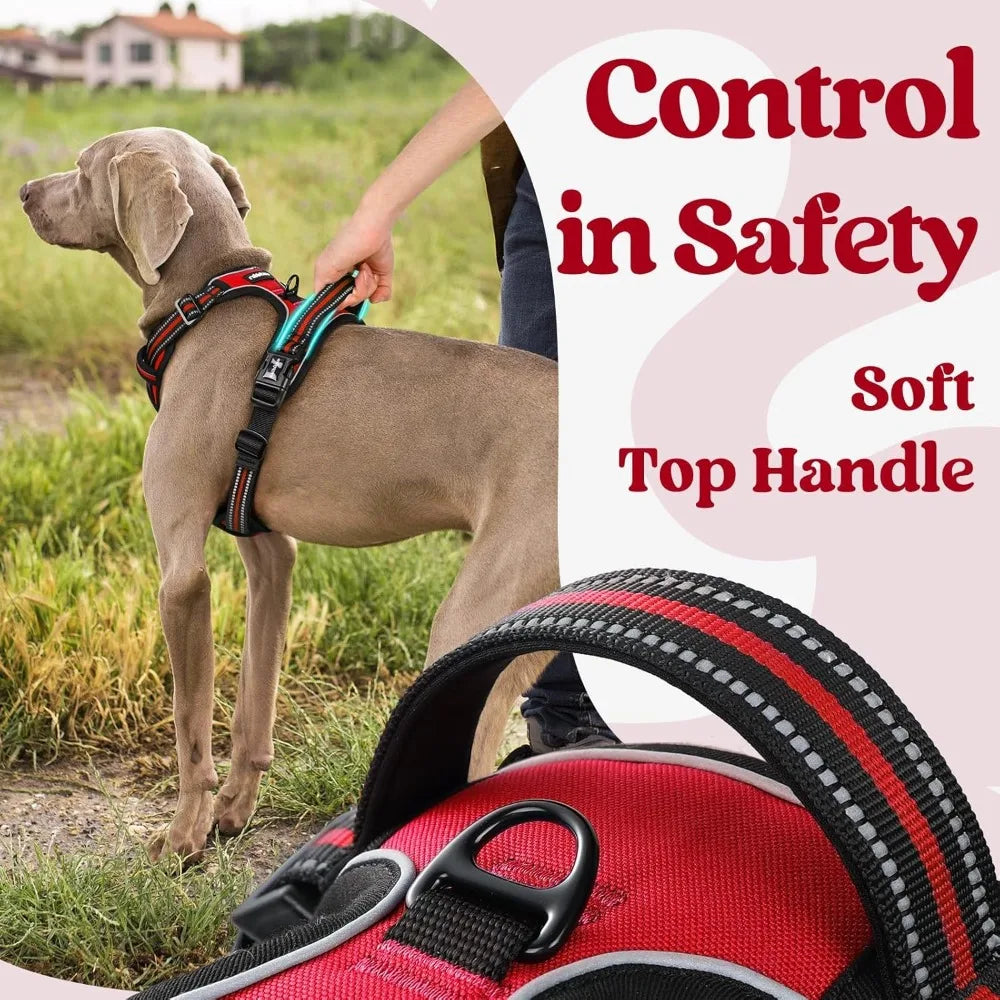 No Pull Dog Harness With 3 Buckles 2 Clips Reflective