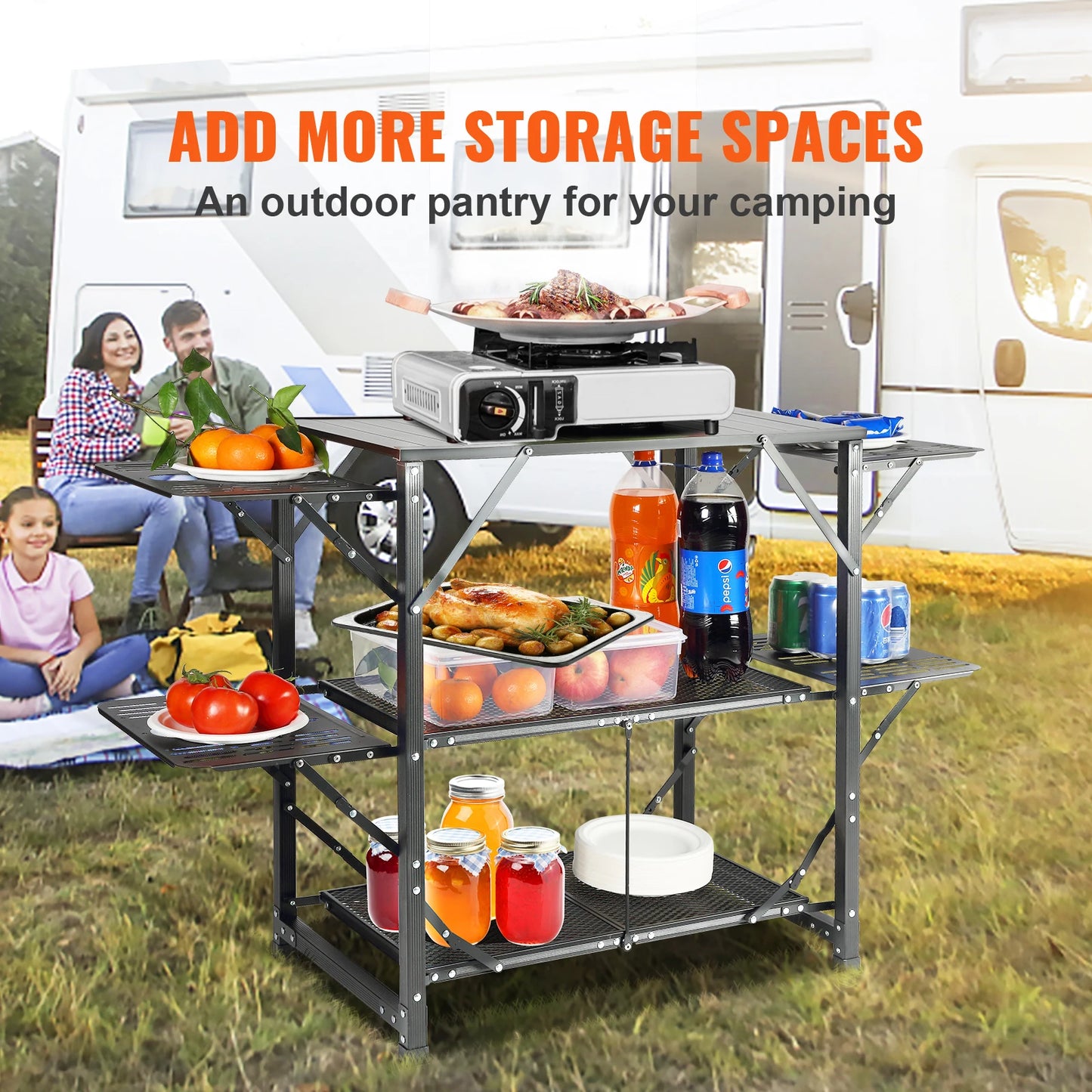 SucceBuy Camping Kitchen Table Folding Portable Cook Station Outdoor Picnics BBQ